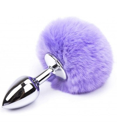 Anal Sex Toys fun rabbit plush mellow white tail bu-tt toy plug The stainless steel head for gfity play for women - Blue-2 - ...