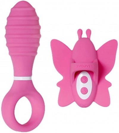 Vibrators Double Date Couples Pink Set Vibrating Clitoral Butterfly Finger Ring & Anal Butt Plug - CM18RM3WCAU $76.61
