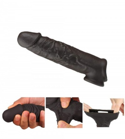 Chastity Devices 11-Inch Black Penis Sleeve Enlarger Ultra-Lifelike Fantasy X-Tensions Perfect Extender Extension Male Chasti...