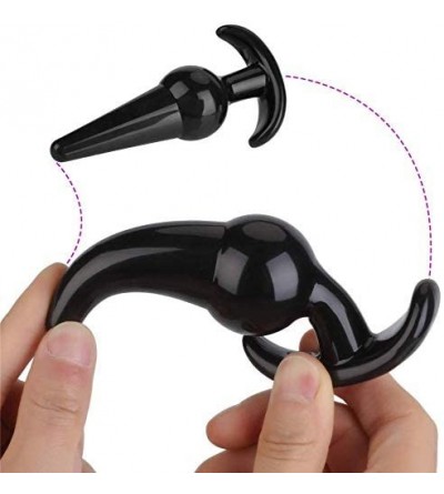 Anal Sex Toys 4Pcs Comfortable Silicone Trainer Set Massager for Men and Women(Black) - CQ18YNNM633 $13.42