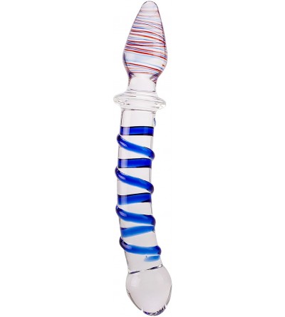 Anal Sex Toys Crystal Glass Pleasure Wand Dildo Penis - Blue Realistic Spiral - CC128Q3E18L $26.74