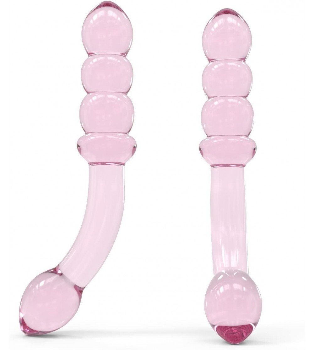 Dildos Healthy Vibes Glass Creations Curved Pink Glass G-spot Dildo with Pleasure Texture - Double Ended Anal Dildo - CP121UT...