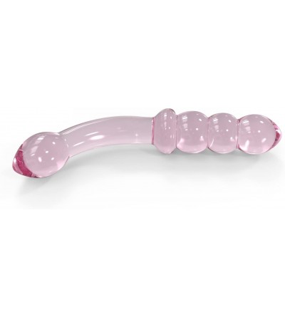 Dildos Healthy Vibes Glass Creations Curved Pink Glass G-spot Dildo with Pleasure Texture - Double Ended Anal Dildo - CP121UT...