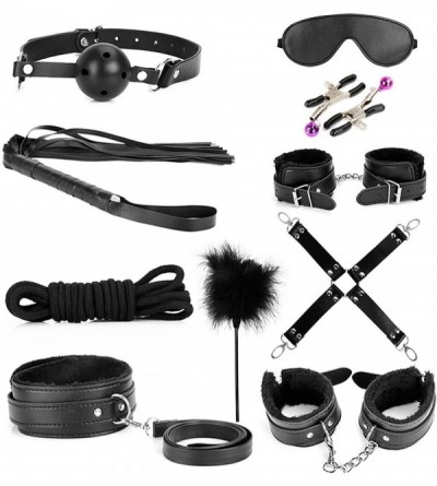 Restraints Bondage Kit- 10 Piece Set Love Cuffs- Black - CN12NYVQJAZ $29.18