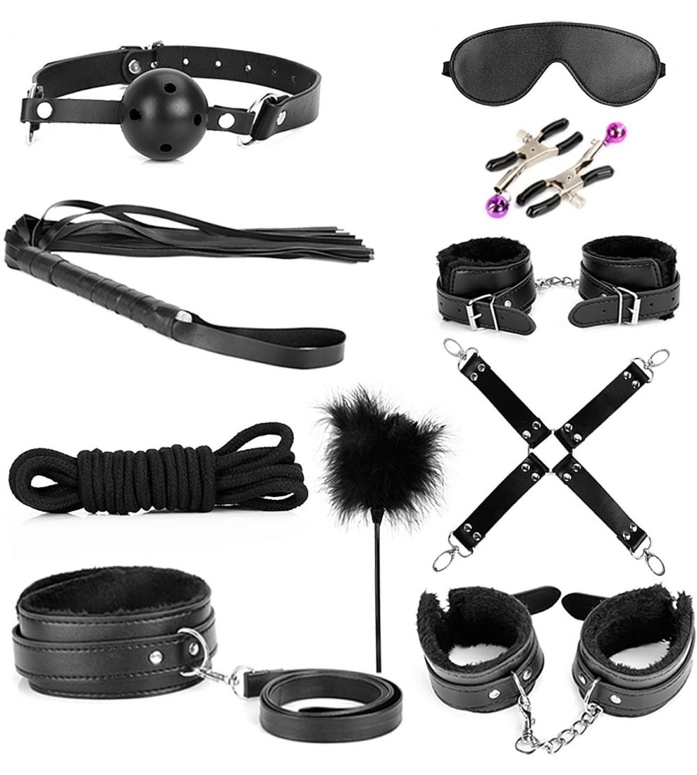 Restraints Bondage Kit- 10 Piece Set Love Cuffs- Black - CN12NYVQJAZ $13.99