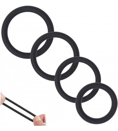 Penis Rings Sex Toys Male Lock Ring Liquid Silicone Double Bind Delay Ring Four-Piece Set Black - CB194K9GHDG $8.93