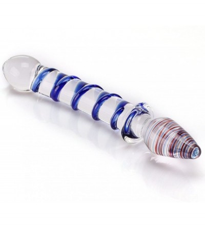 Anal Sex Toys Crystal Glass Pleasure Wand Dildo Penis - Blue Realistic Spiral - CC128Q3E18L $12.83
