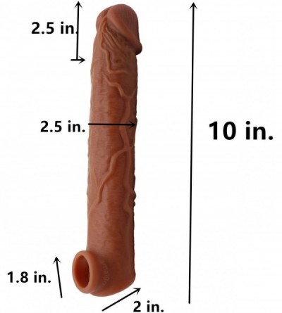 Pumps & Enlargers 10 INCH Brown Wearable Male Rod Extension Enhancer Girth Extender Sleeve Super Stretchy Moving Cage for Men...