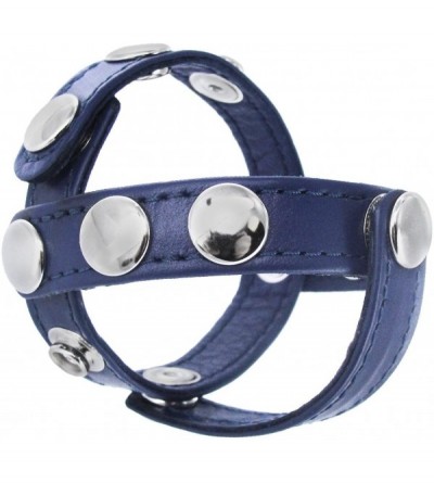 Penis Rings Blue Leather Cock and Ball Harness - CE117GZJJVP $28.58