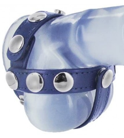 Penis Rings Blue Leather Cock and Ball Harness - CE117GZJJVP $7.42