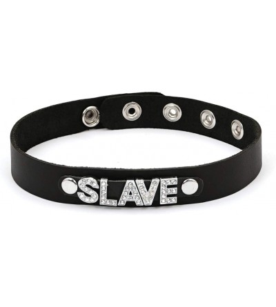 Restraints Sex Leather Collar with Diamond Decorating Word (Slave) - Slave - CB12GV1R5L5 $11.19