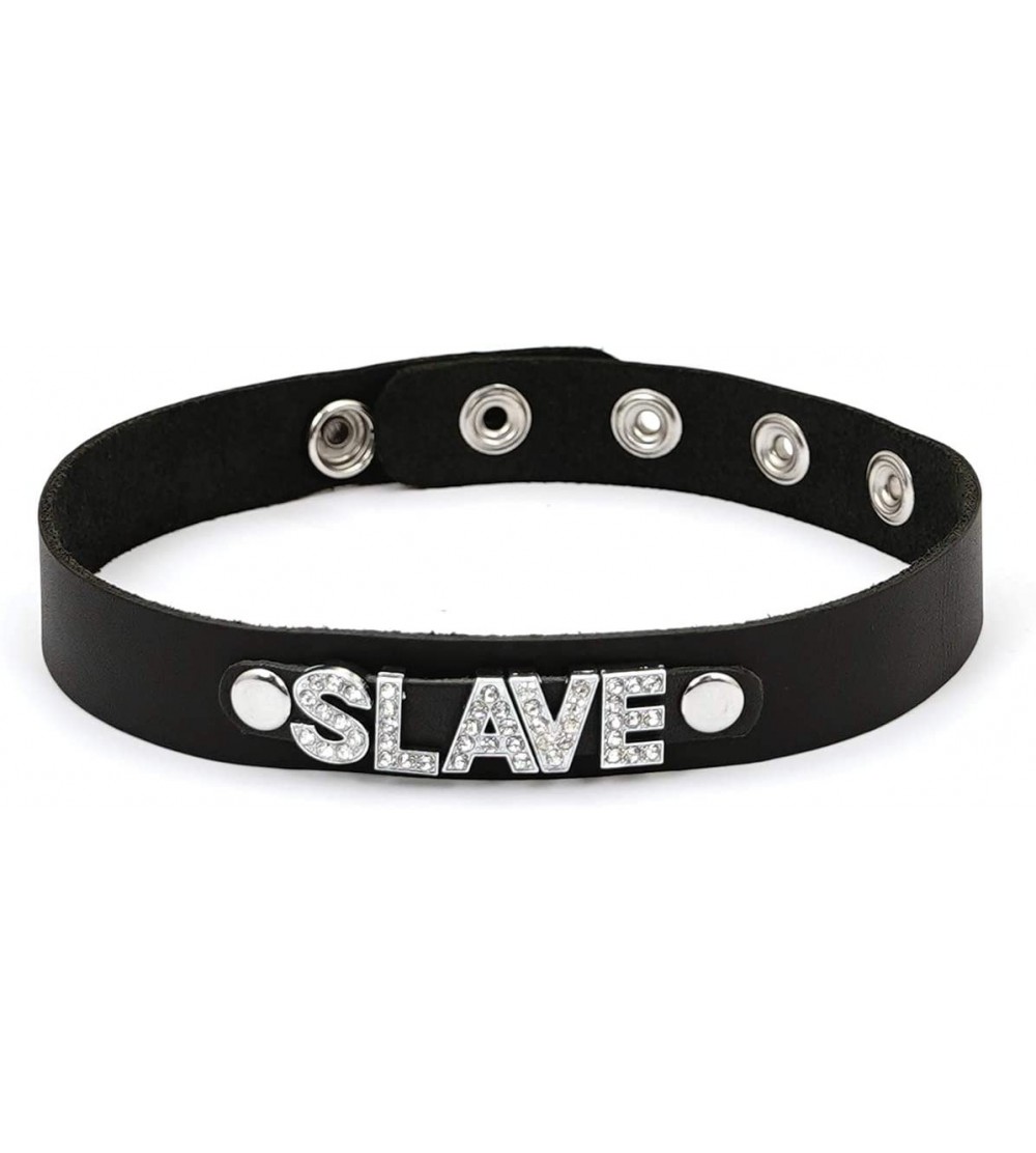 Restraints Sex Leather Collar with Diamond Decorating Word (Slave) - Slave - CB12GV1R5L5 $11.19