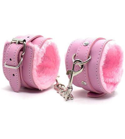 Restraints Soft Fur Leather Adjustable Handcuffs-Costume Accessoire - Pink - CS19364HZCH $26.49