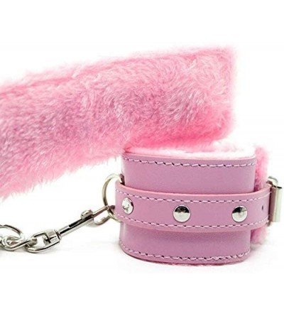 Restraints Soft Fur Leather Adjustable Handcuffs-Costume Accessoire - Pink - CS19364HZCH $10.46