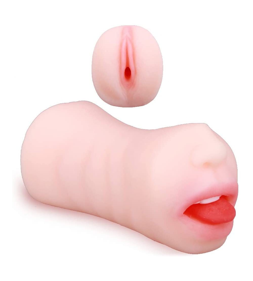 Male Masturbators Male Masturbator Realistic Vagina and Mouth with Teeth and Tongue Nose Pocket Pussy Sucking Masturbator Cup...