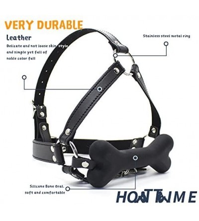 Gags & Muzzles Bondage Leather Head Harness Silicone Open Dog Bone Mouth Gag(Black)) - Black - CK12BDZXO1J $6.88