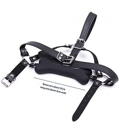 Gags & Muzzles Bondage Leather Head Harness Silicone Open Dog Bone Mouth Gag(Black)) - Black - CK12BDZXO1J $6.88