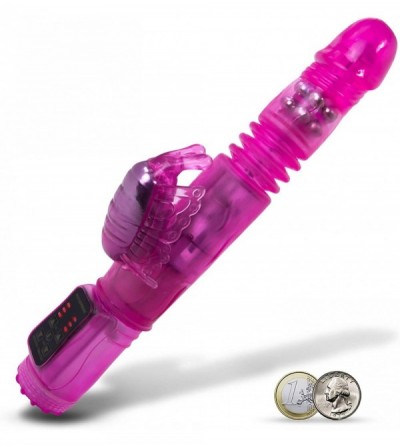 Vibrators Rabbit Vibrator Waterproof Thrusting Shaft Spinning Beads Clitoral Butterfly Pink - Pink - CZ11EXGSRGX $15.13