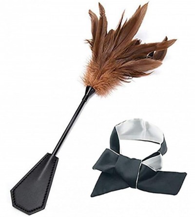 Paddles, Whips & Ticklers Cosplay Costumes Satin Eye Mask Feather Tickler Whip Crop Hand Slapper Paddle Blindfold - Brown - C...