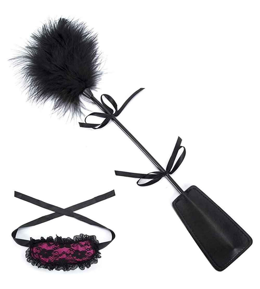 Paddles, Whips & Ticklers 2Pc Feather Tickler Sexy SM Toy Lace blindfold Lightweight Portable for Women - Black - C21924565IL...