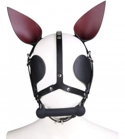 Blindfolds Leather Mask-Mouth Plug Bondage Mask Ear Leather Headgear Covered Headgear SM Bondage Sexy Head Cover - CG18TKRGDQ...