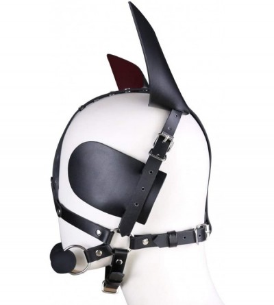 Blindfolds Leather Mask-Mouth Plug Bondage Mask Ear Leather Headgear Covered Headgear SM Bondage Sexy Head Cover - CG18TKRGDQ...