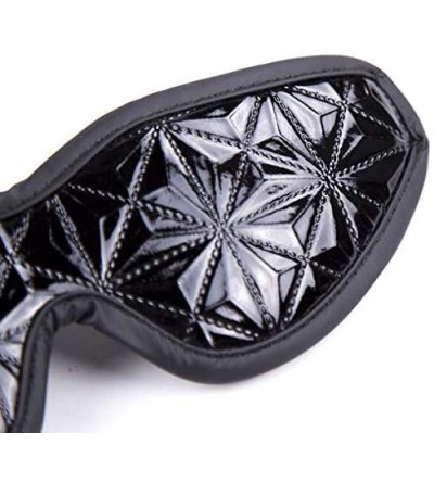 Blindfolds Black Leather Blindfold Diamond Pattern Edging Eye Mask Adult Toy Stage Props - CH192XXSEEG $14.68