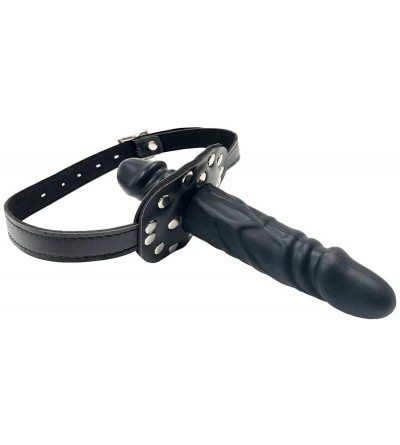 Dildos SM Dildo Gag Double-Cock Lockable Realistic Penis Gag Mouth Gag with Adjustable Leather Strap - CH18DWZ3WIN $27.71