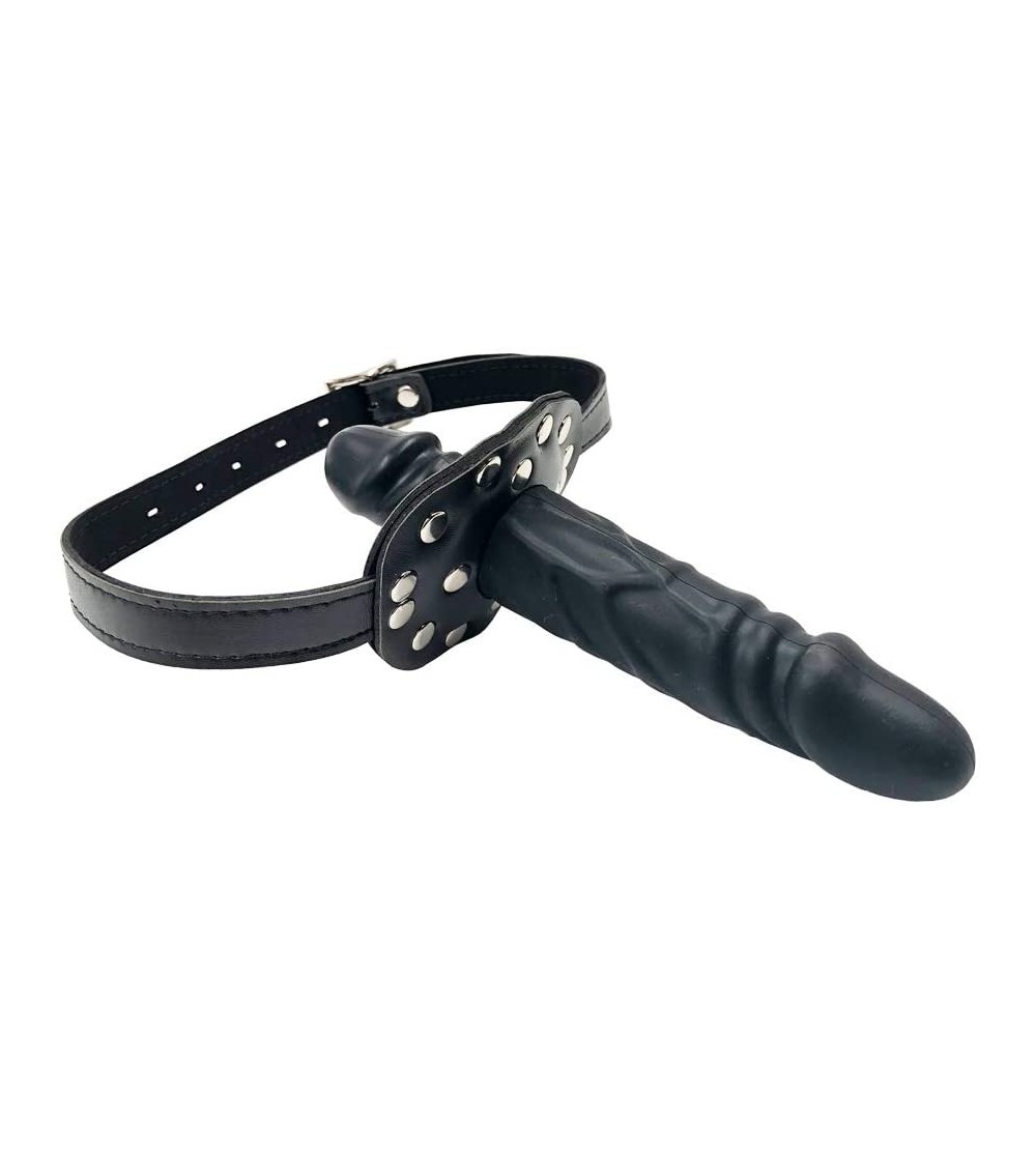 Dildos SM Dildo Gag Double-Cock Lockable Realistic Penis Gag Mouth Gag with Adjustable Leather Strap - CH18DWZ3WIN $10.11