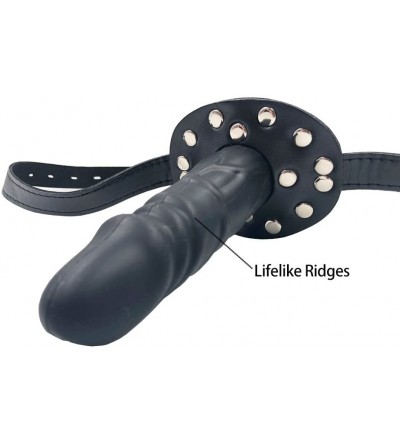 Dildos SM Dildo Gag Double-Cock Lockable Realistic Penis Gag Mouth Gag with Adjustable Leather Strap - CH18DWZ3WIN $10.11