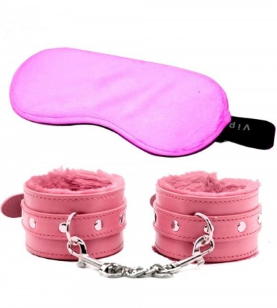 Restraints Soft Fur Leather Handcuffs- Velvet Cloth Blindfold Eye Mask for Sex Play - Pink - CT18IT3ZTR4 $11.66