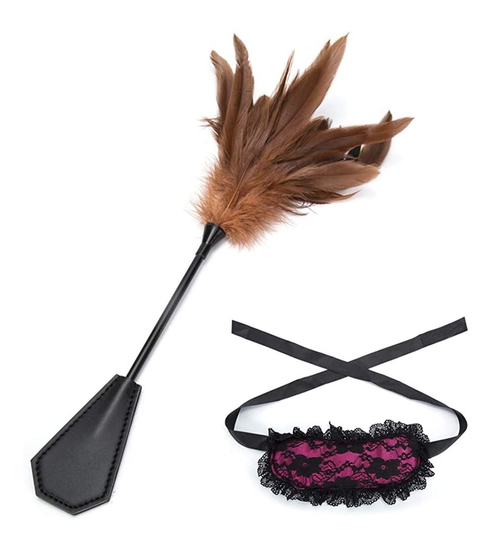 Paddles, Whips & Ticklers 2Pc Feather Tickler Sexy SM Toy Lace blindfold Lightweight Portable for Women - Brown - C0198KQCRH8...