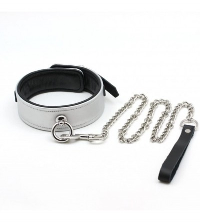 Restraints Leather Collar with Leash - Faux Leather Choker with Chain Fleshly Silver Neck Collar Cuff for Cosplay - Grey - C6...