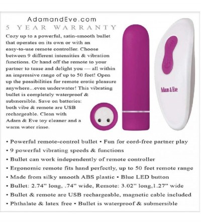 Vibrators 9-Speed Rechargeable Bullet Vibrator with Remote Control- Pink - Waterproof and Submersible Vibrator for Women - Bu...