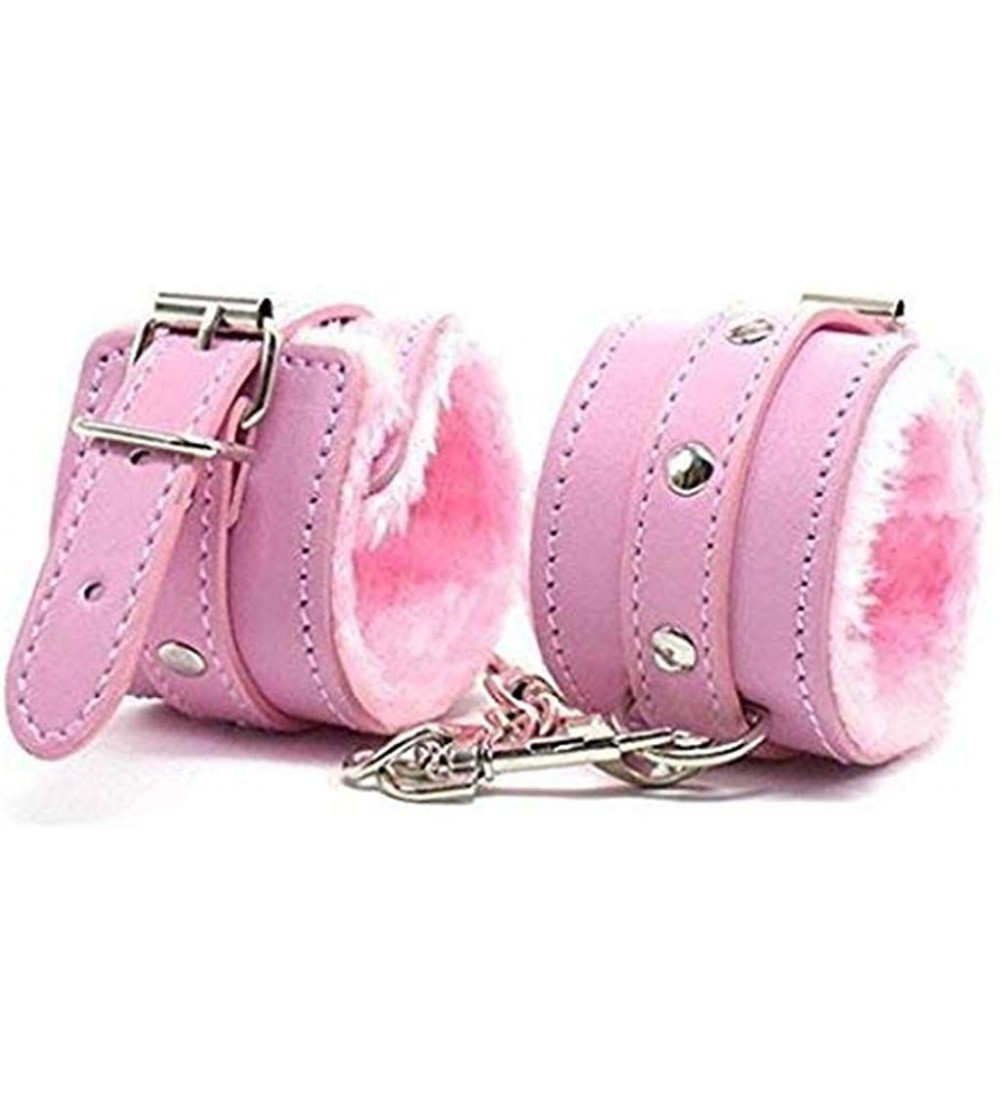 Restraints PU Leather Handcuffs Soft Wrist Cuffs - Pink - CD18TKUIORW $11.85