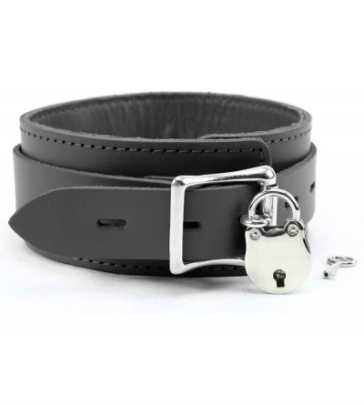 Restraints Arcadia Bondage Choker Handcrafted Genuine Leather BDSM Collar (Black- Large) - Black - CU18A2N3SLX $63.40