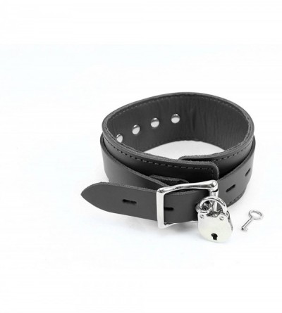 Restraints Arcadia Bondage Choker Handcrafted Genuine Leather BDSM Collar (Black- Large) - Black - CU18A2N3SLX $20.86