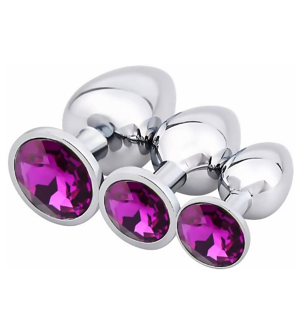 Anal Sex Toys 3 Piece Luxury Jewelry Design Fetish Stainless Steel Anal Butt Plug with Penis Condom- 12 Ounce - Purple - CK12...