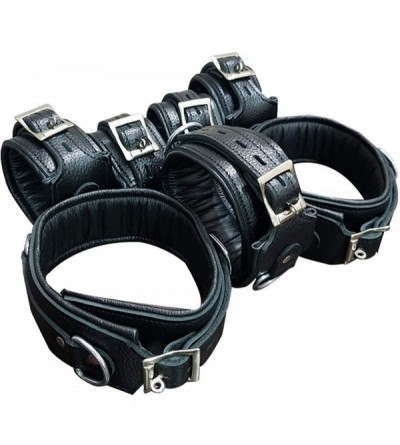 Restraints Real Leather Padded Restraint Cuffs 7 Pieces Set Lockable Sex Restraints for Adults Play (Black) - Black - CV18IZD...