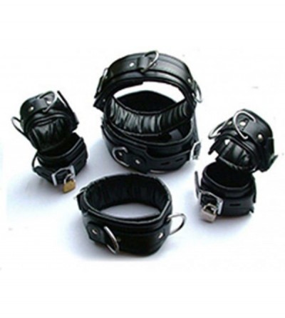 Restraints Real Leather Padded Restraint Cuffs 7 Pieces Set Lockable Sex Restraints for Adults Play (Black) - Black - CV18IZD...