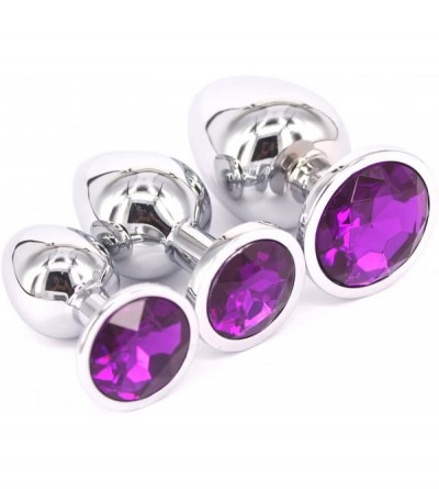 Anal Sex Toys 3 Pcs Jewelry Anal Plug Steel Metal Butt Plated Plug with Penis Condom- Purple - CY11T3CWY6L $7.60