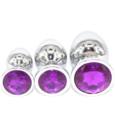 Anal Sex Toys 3 Pcs Jewelry Anal Plug Steel Metal Butt Plated Plug with Penis Condom- Purple - CY11T3CWY6L $7.60