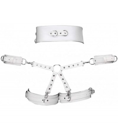 Restraints 4 in 1 Erotic Faux Leather Body Harness Waist Cage Handcuffs SM Bondage Sex Toys - White - C919E4LXKA7 $26.87
