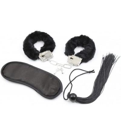 Restraints Erotic Supplies Suit Handcuffs Whip Blindfold Three Piece Black Silicone-Black - Black - CC199N3ME33 $51.05