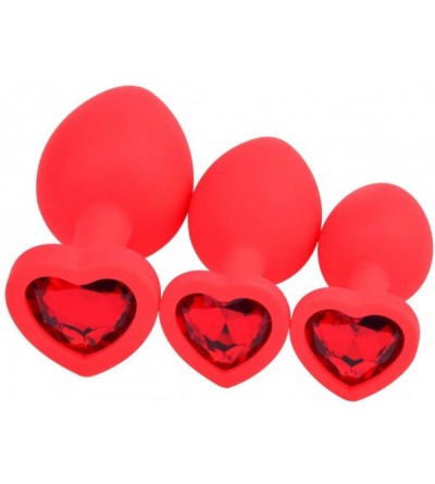 Anal Sex Toys 3 Pcs 3 Size Silicone Jeweled Anal Butt Plugs Anal Trainer Toys (Red Heart) - Red Heart - CS18NS68WMX $21.99