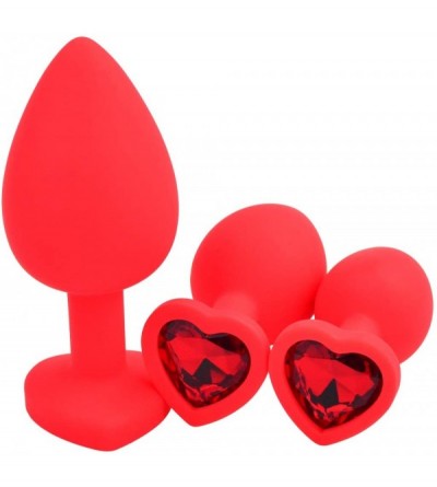 Anal Sex Toys 3 Pcs 3 Size Silicone Jeweled Anal Butt Plugs Anal Trainer Toys (Red Heart) - Red Heart - CS18NS68WMX $8.80