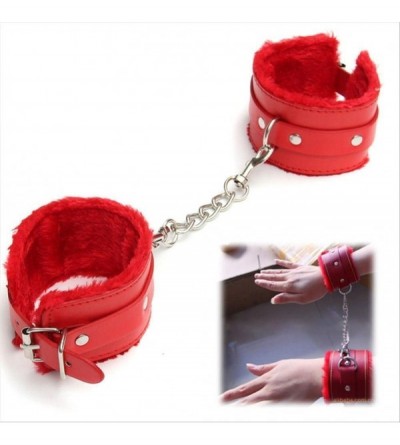 Restraints Adjustable Leather Handcuff Strong and Durable Super Soft Fur Hand Cuffs Multifunctional Bangle - Red - CA18QWU7H7...