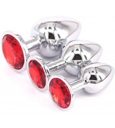 Anal Sex Toys 3 Pcs Jewelry Anal Plug Steel Metal Butt Plated Plug with Penis Condom- Red - CN11T3CWY9N $27.05