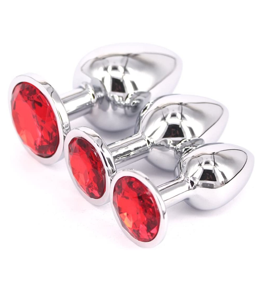 Anal Sex Toys 3 Pcs Jewelry Anal Plug Steel Metal Butt Plated Plug with Penis Condom- Red - CN11T3CWY9N $11.94