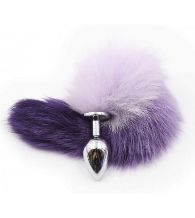 Anal Sex Toys Bunny B-ūtt Artificial Hair Tail Purple Pink Metal Fox Tail Men Women Tail Plug - White purple gradual - CM1978...